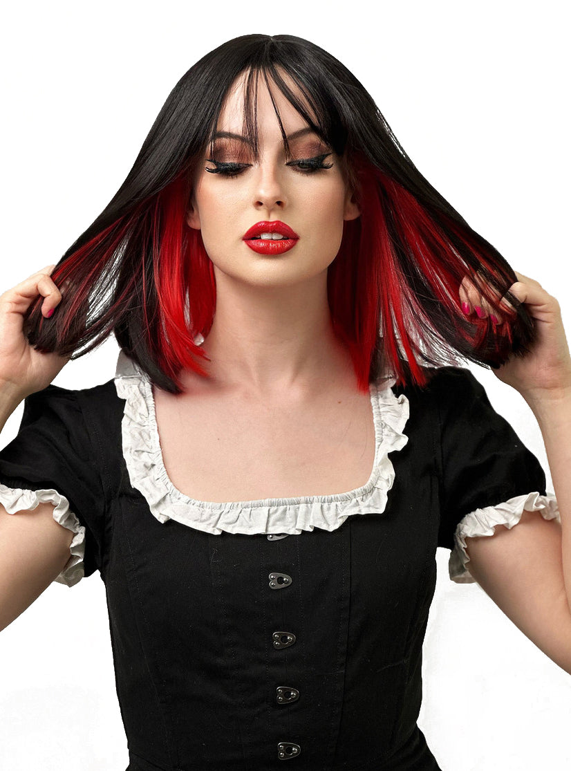 Black and Red Womens Heat Resistant Bob Wig - Main Image