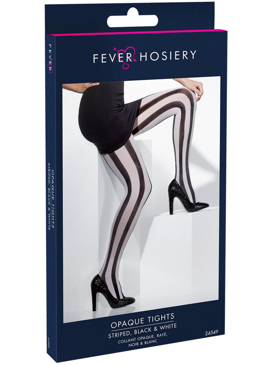 Striped Womens Black and White Stockings - Packaging Image