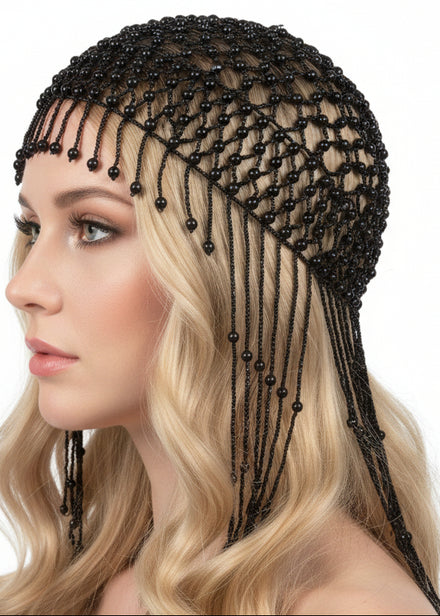 Adults Black Beaded Costume Headpiece