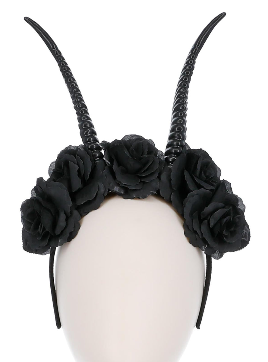 Flower Crown Demon Horns Costume Headband - Alternate Image
