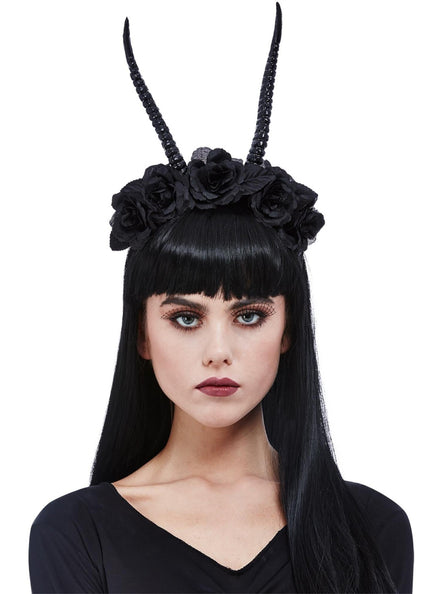 Flower Crown Demon Horns Costume Headband - Main Image