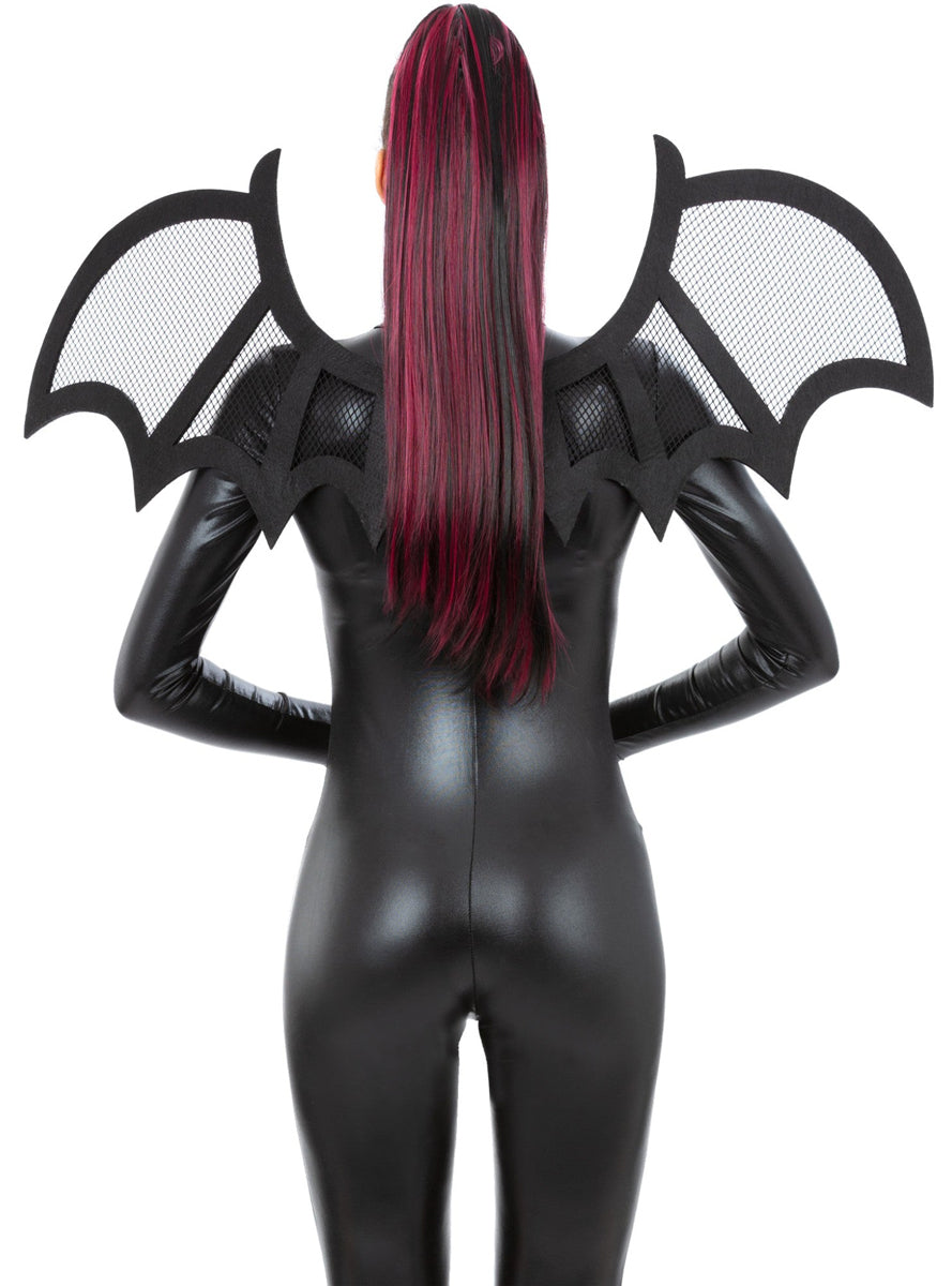 Womens Black Mesh Bat Wings Accessory - Back Image