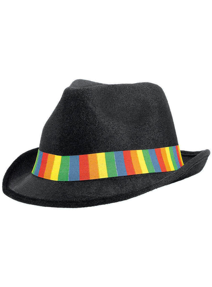 Black and Rainbow Adults Fedora Hat - Main Image
