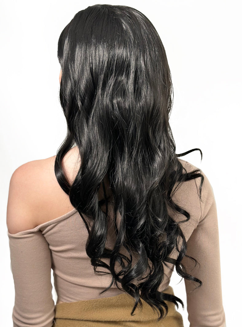 Black Wavy Womens Long Costume Wig - Back Image 2