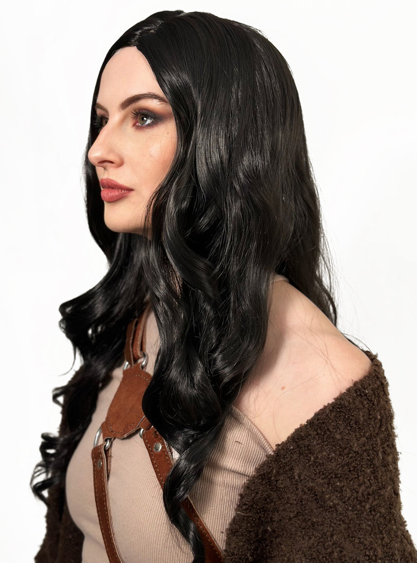 Black Wavy Womens Long Costume Wig - Side Image 2