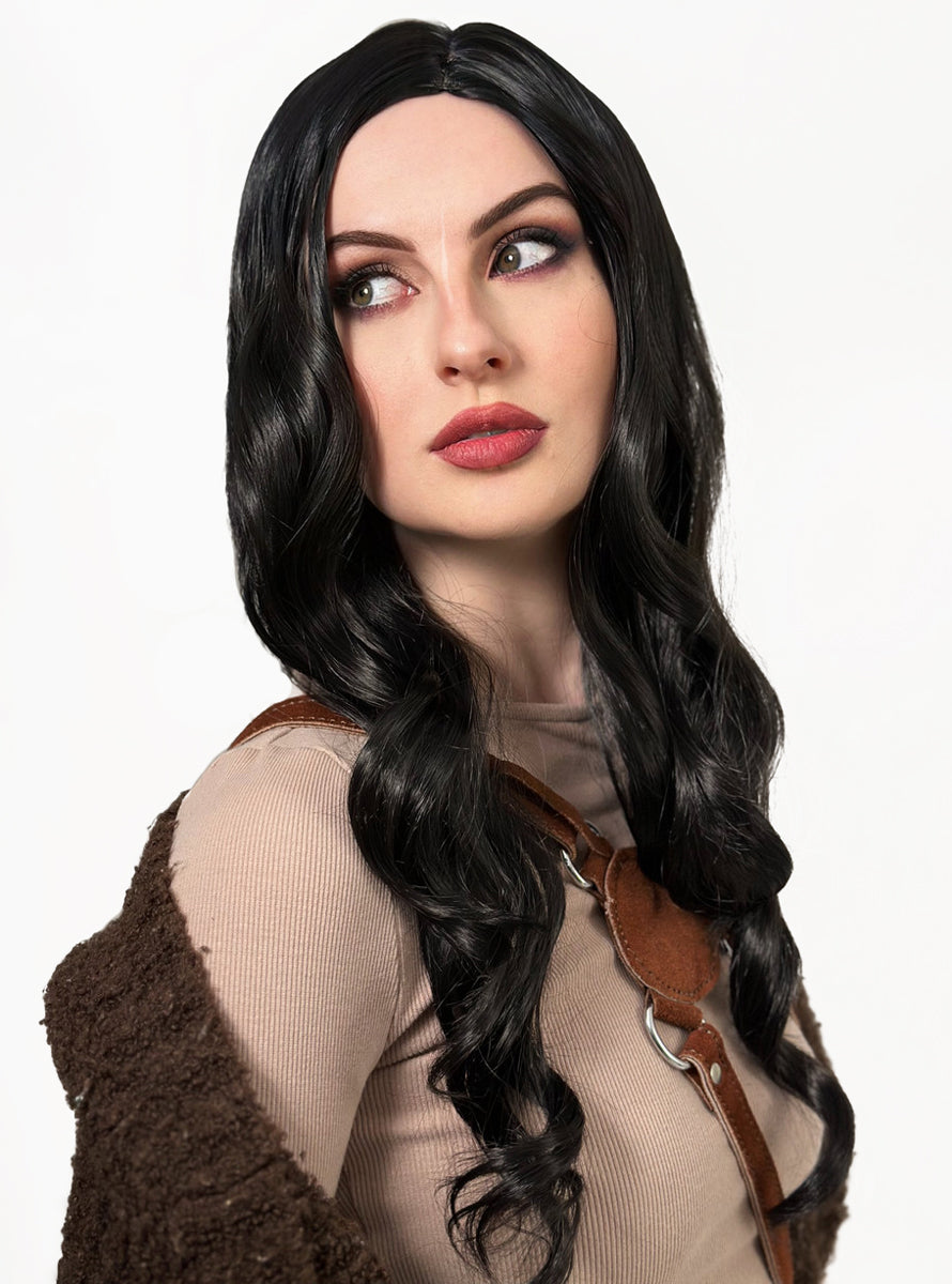 Black Wavy Womens Long Costume Wig - Side Image
