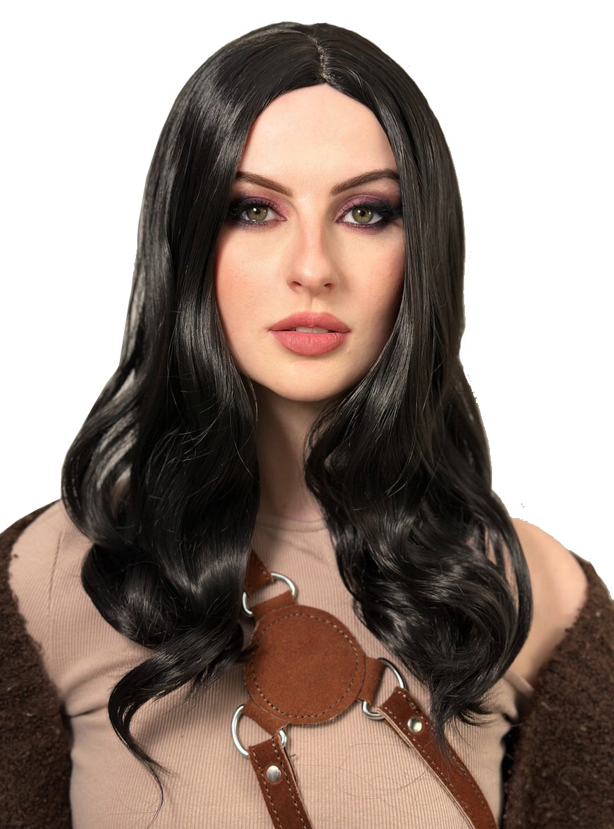 Black Wavy Womens Medium Length Costume Wig - Main Image