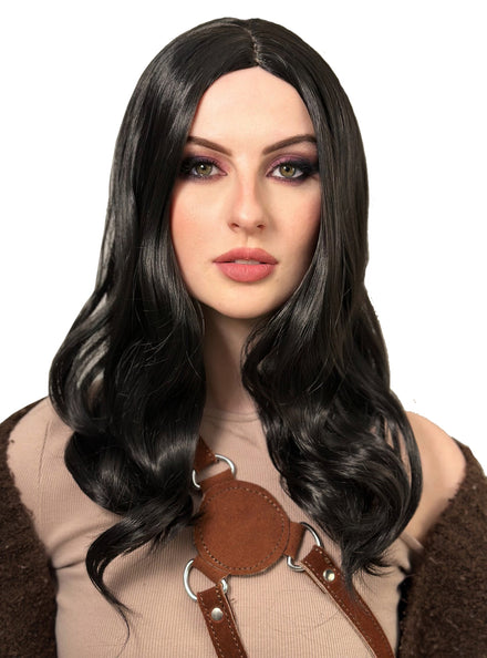 Black Wavy Womens Medium Length Costume Wig - Main Image