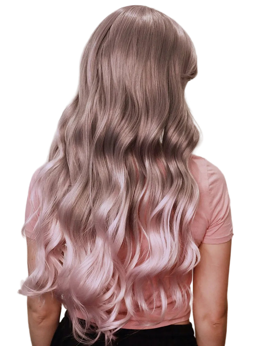 Blaire Womens Deluxe Silver Grey Wavy Fashion Wig with Light Pink Ends - Back Image 1