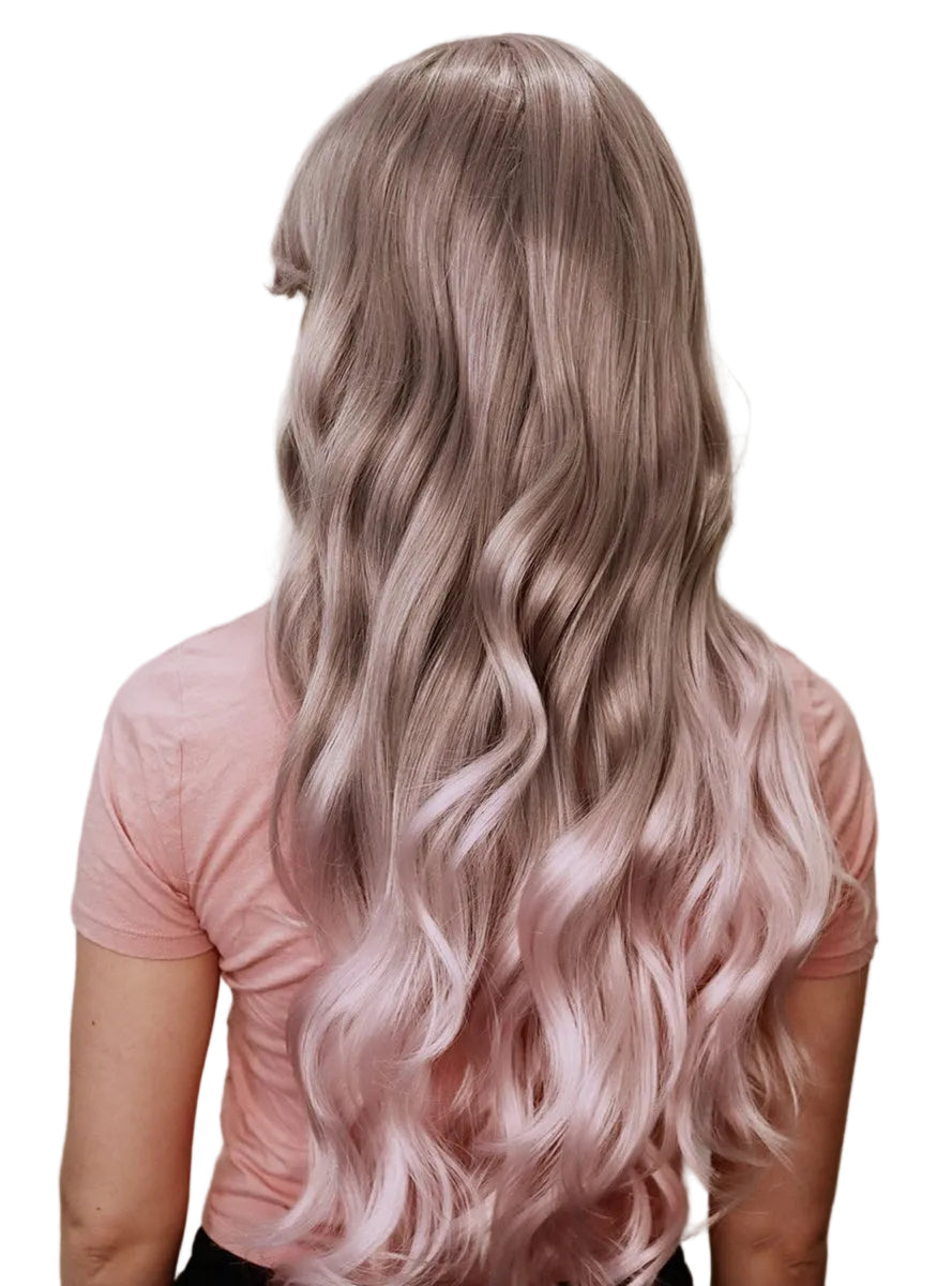 Blaire Womens Deluxe Silver Grey Wavy Fashion Wig with Light Pink Ends - Back Image 2