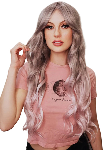 Blaire Womens Deluxe Silver Grey Wavy Fashion Wig with Light Pink Ends - Main Image