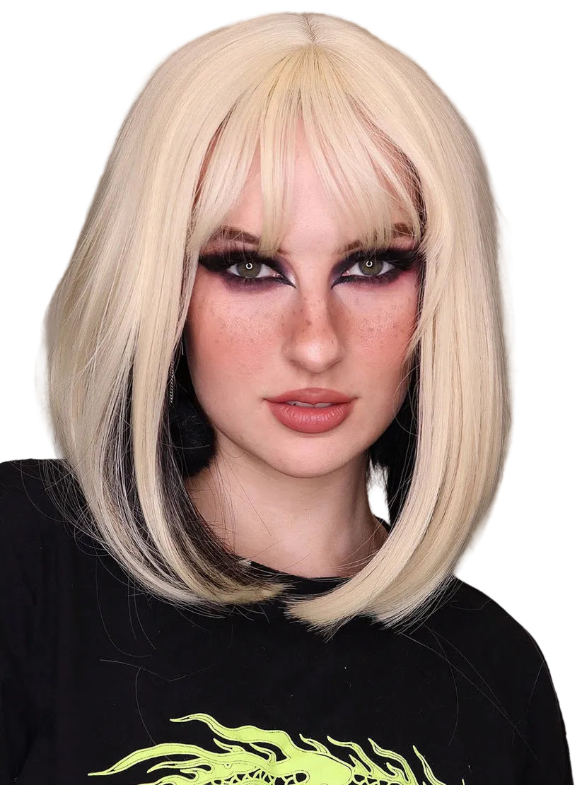 Blonde and Dark Brown Womens Heat Resistant Bob Wig - Alternative Image