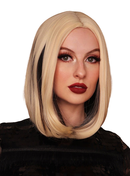 Blonde and Dark Brown Womens Two Toned Heat Resistant Bob Wig - Alternative Image