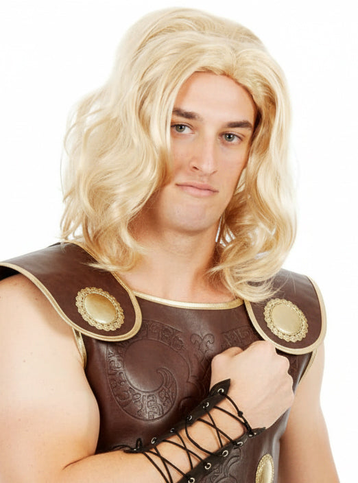 Blonde Hero Mens Shoulder Length Wavy Costume Wig - Gladiator Image