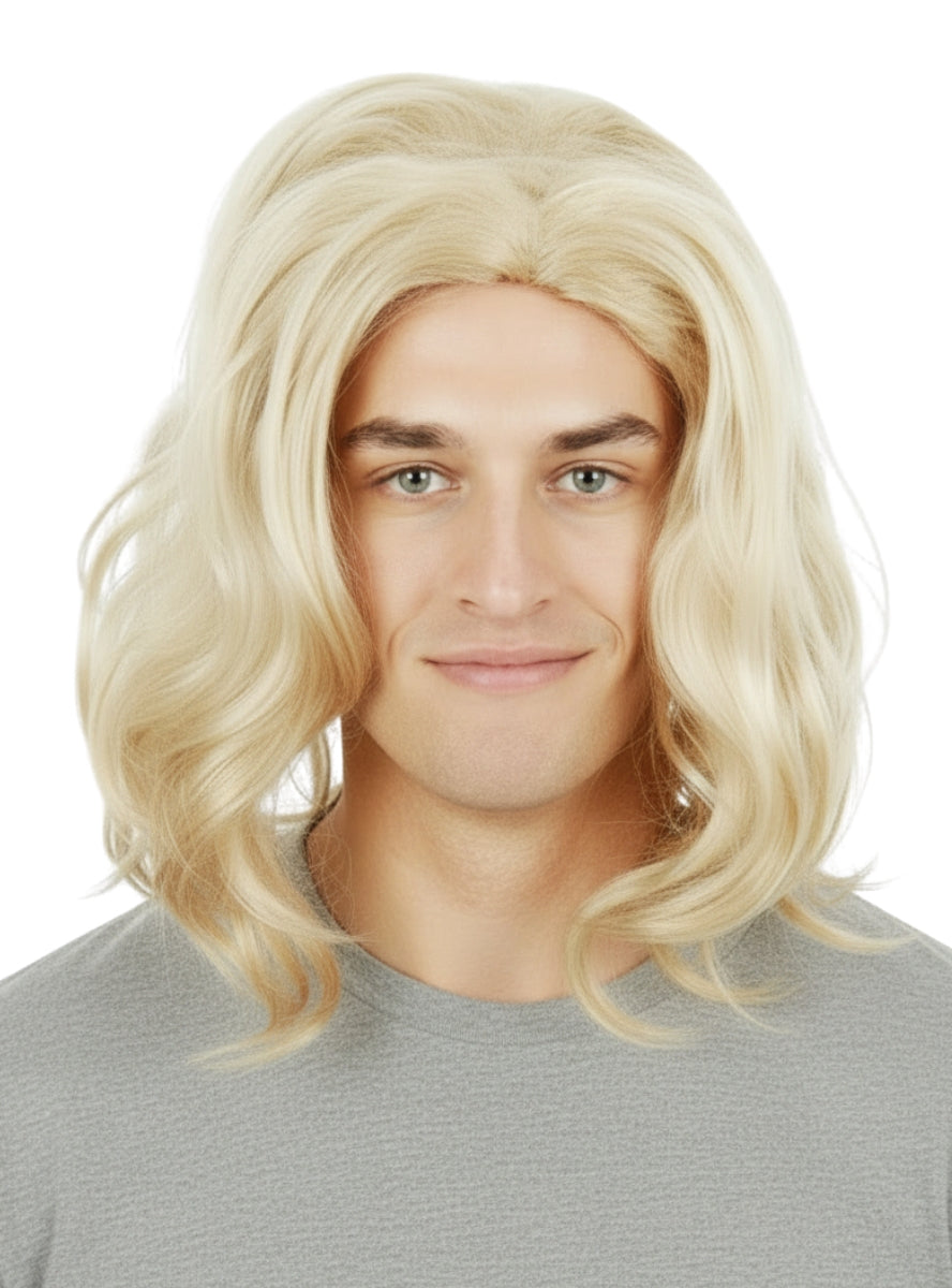 Blonde Hero Mens Shoulder Length Wavy Costume Wig - Main Image
