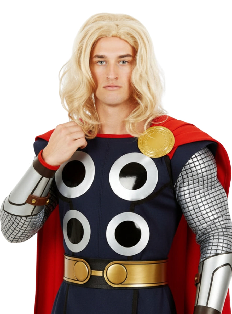 Blonde Hero Mens Shoulder Length Wavy Costume Wig - Thor Image