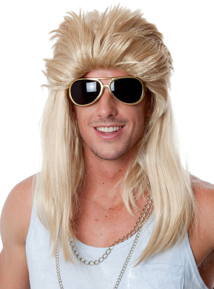 Blonde Mudflap Mullet Mens 80s Costume Wig - Main Image