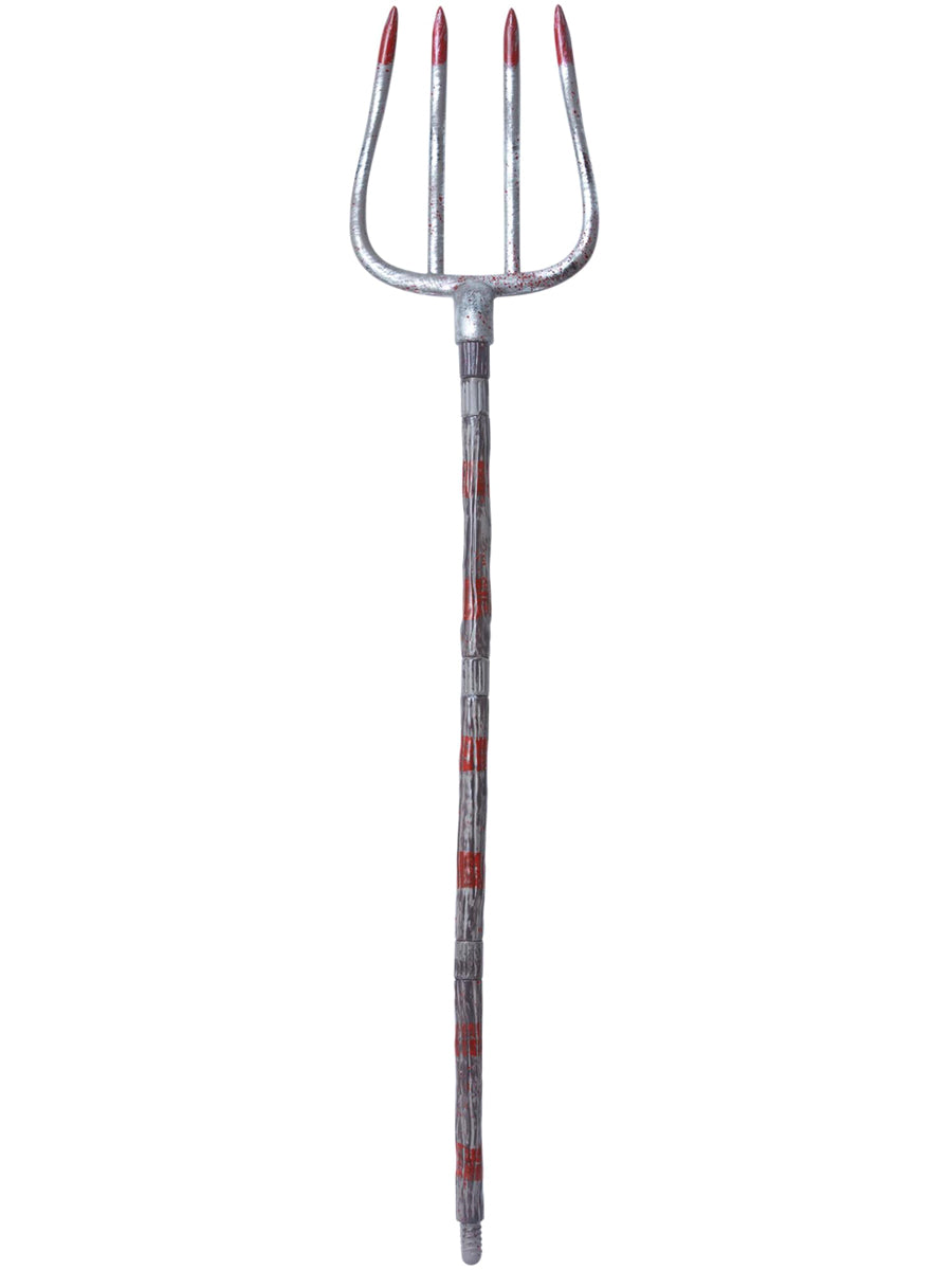 Silver Collapsible Blood Splattered Halloween Pitchfork Accessory - Main Image 
