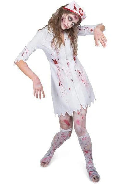 white blood splattered zombie nurse plus size womens Halloween costume - Main Image