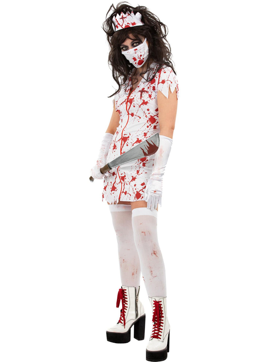 Womens sexy blood soaked zombie nurse costume - Alternative image
