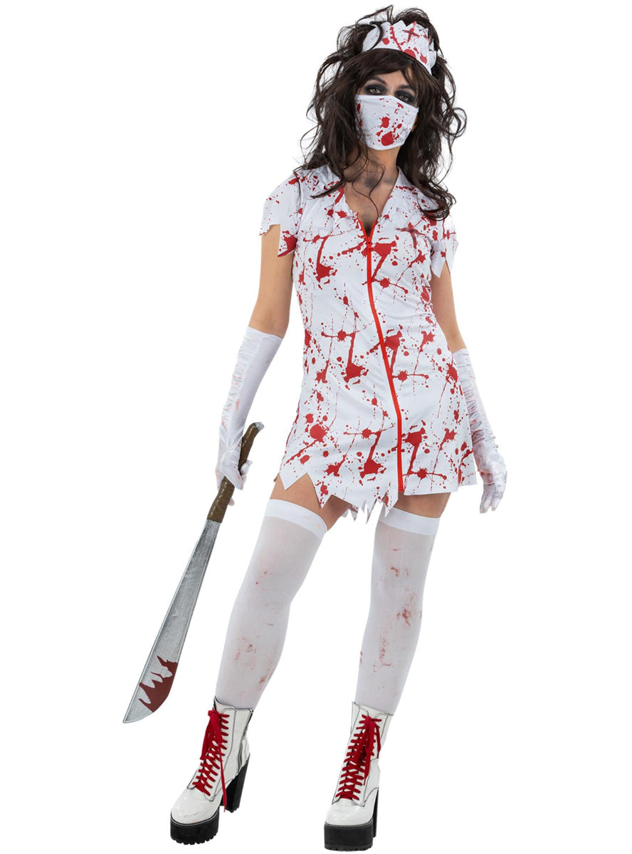 Womens sexy blood soaked zombie nurse costume - Main image