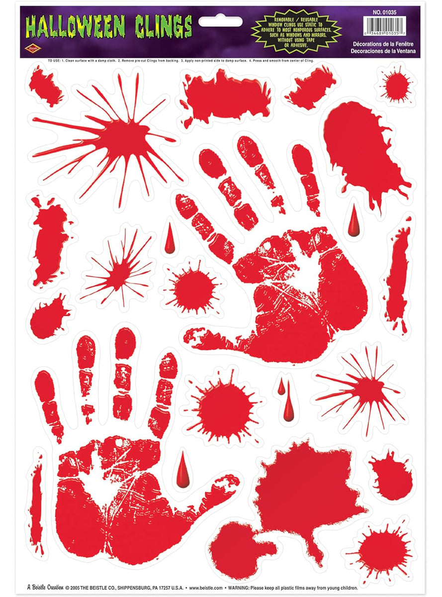 Pack of 23 Bloody Hand Window Decorations - Main Image