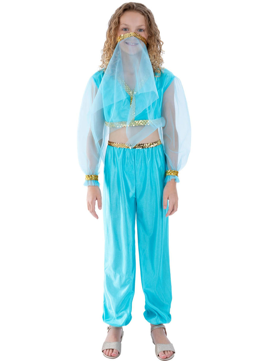 Girls Blue Arabian Princess Jasmine Costume - Alternative Image