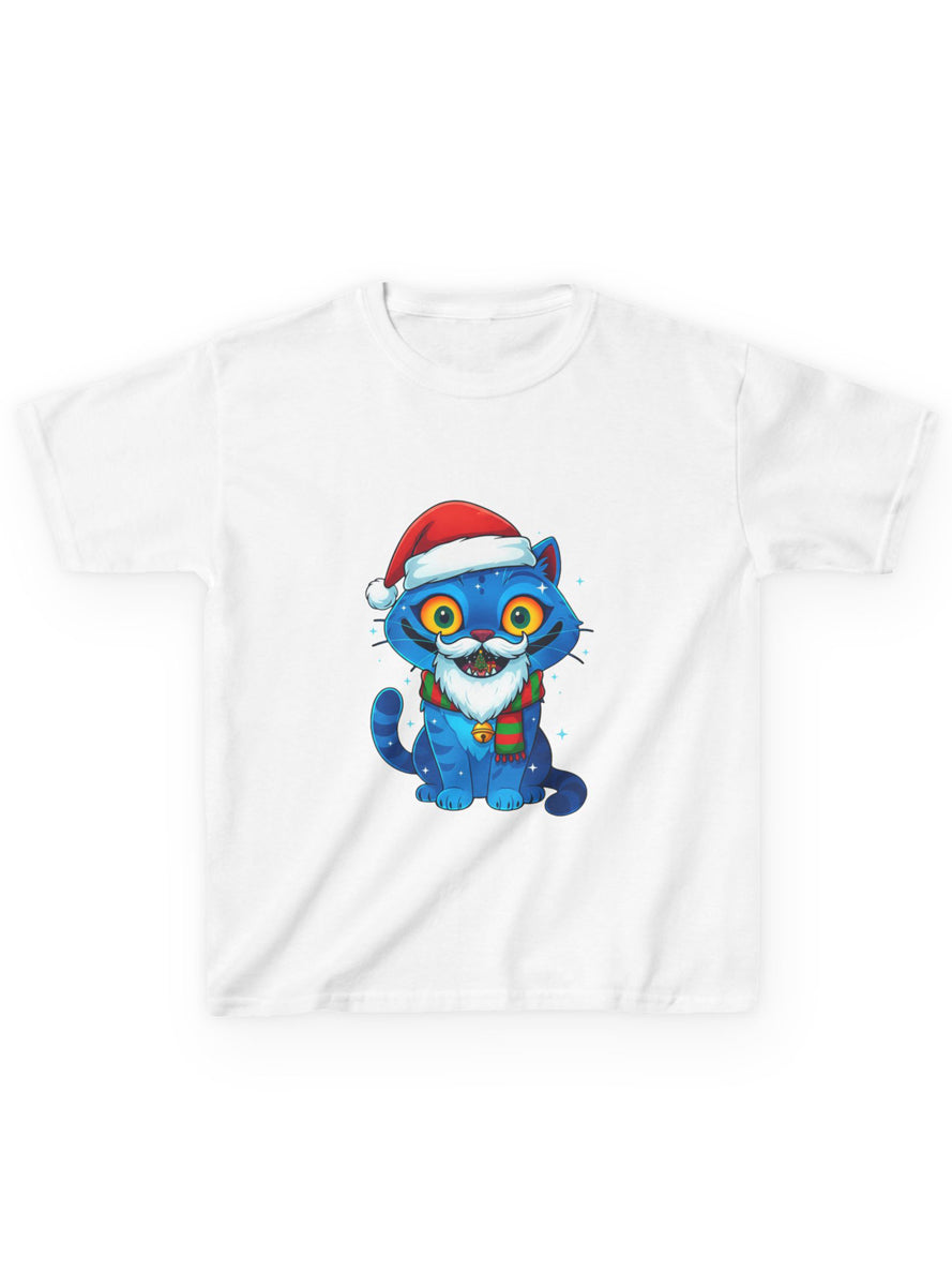 Kids White T-Shirt with Blue Christmas Demon Cat KPop Demon Hunters Print