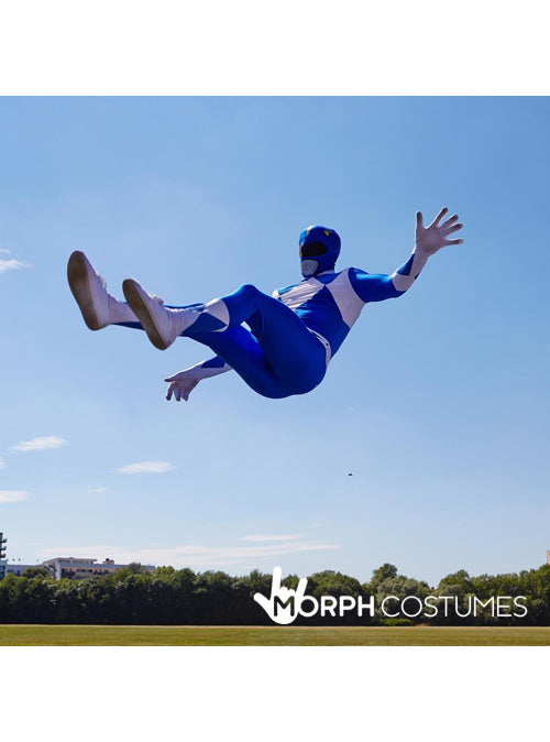 Plus Size Blue Mens Power Ranger Morphsuit - Lifestyle Image 