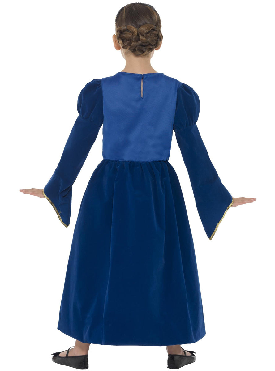 Blue Medieval Tudor Princess Girls Costume - Back Image
