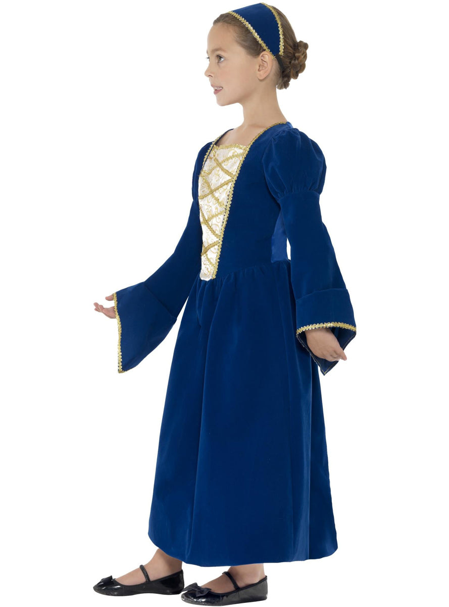 Blue Medieval Tudor Princess Girls Costume - Side Image