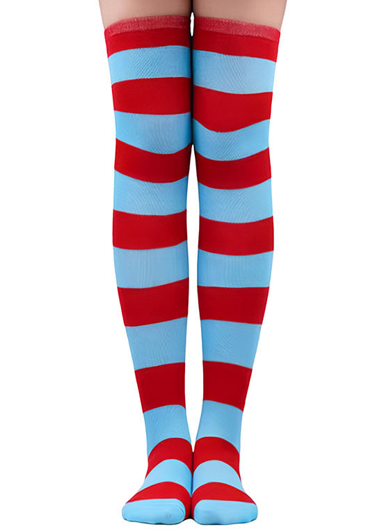 Image of Striped Teen Girls Blue And Red Thigh High Stockings