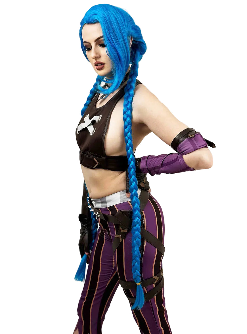 Blue Legend Womens Long Blue Plaits Cosplay Costume Wig - Side Image 2