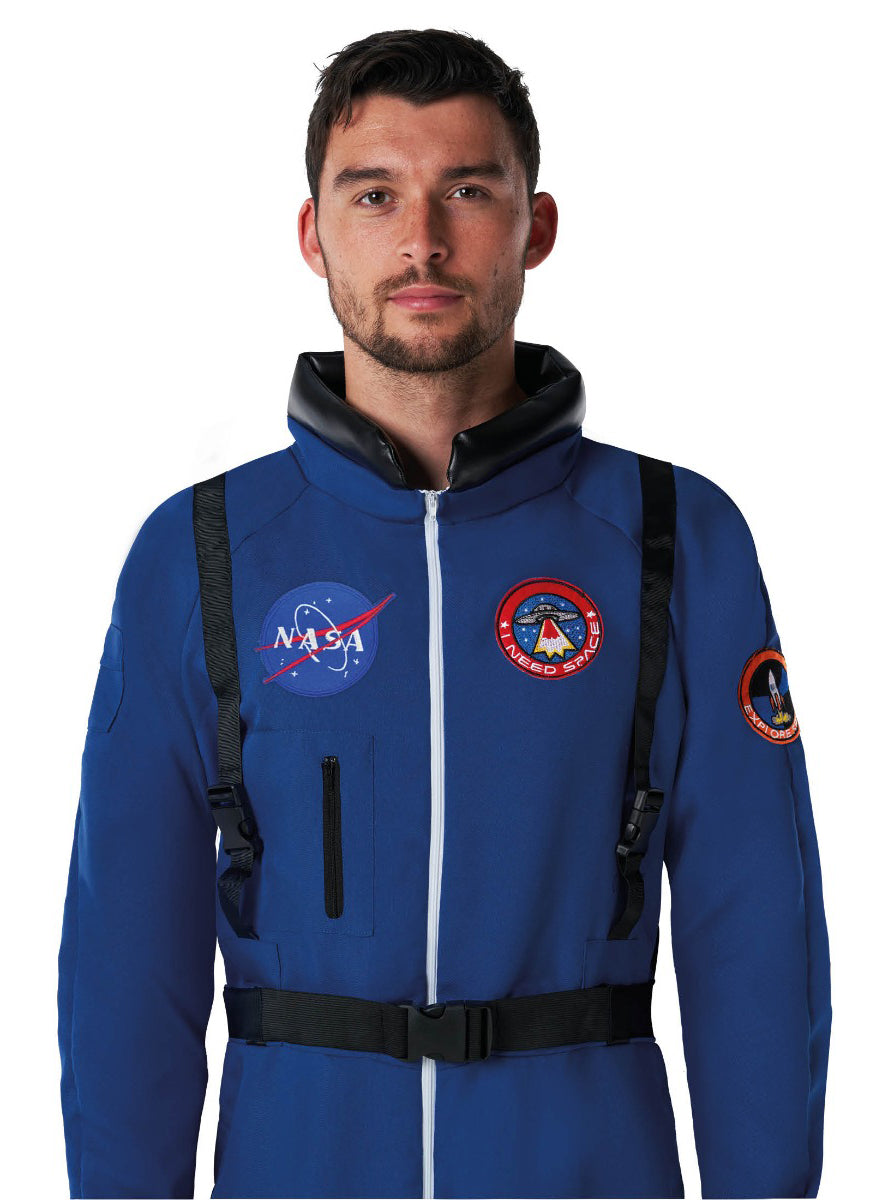 Plus Size Blue Mens Astronaut Jumpsuit - Close Image
