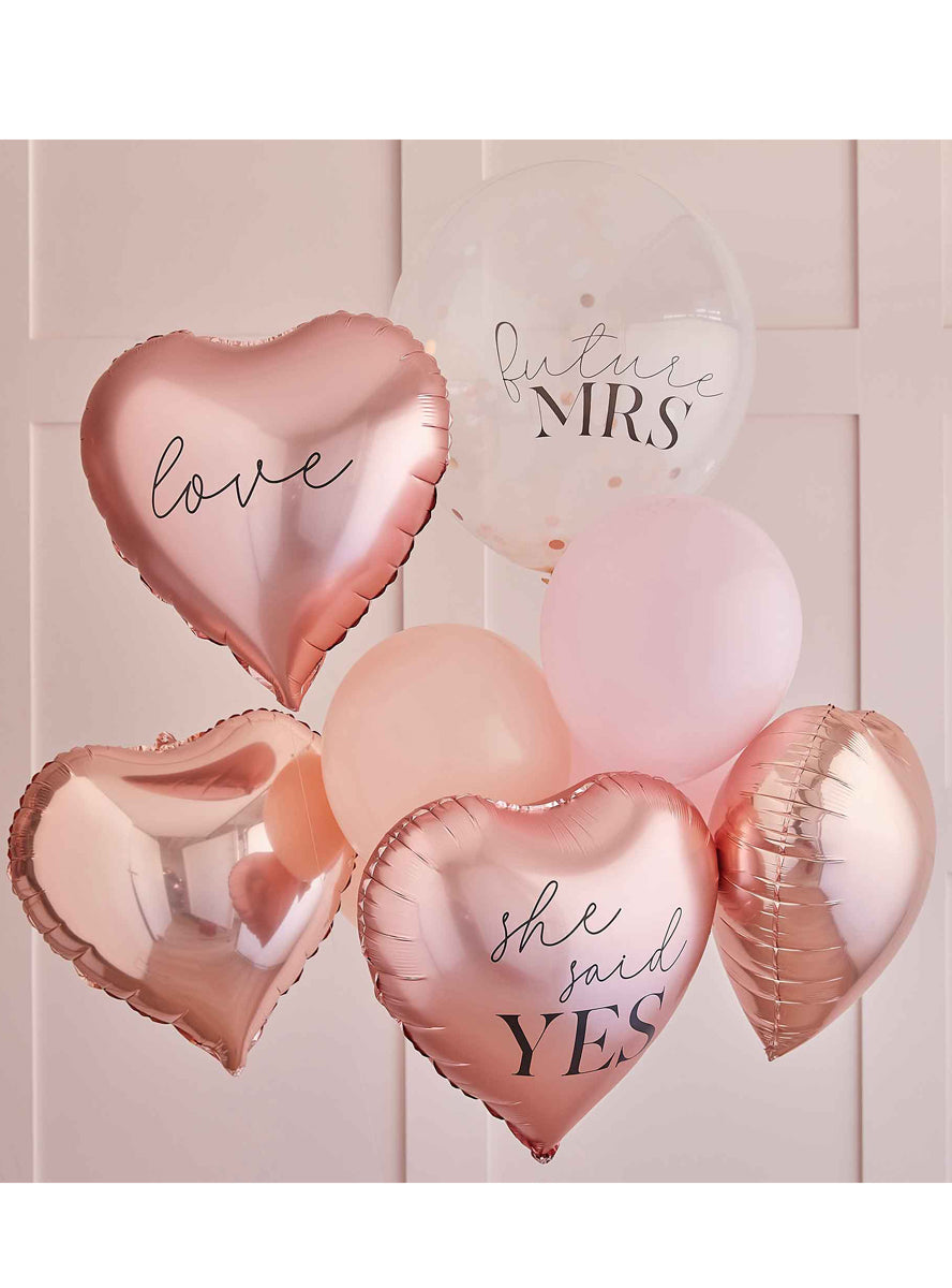 pink heart foil engagement balloon set - packaging image