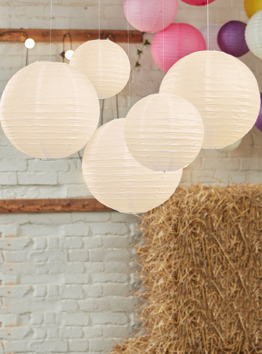 white hanging wedding paper lanterns - lifestyle image