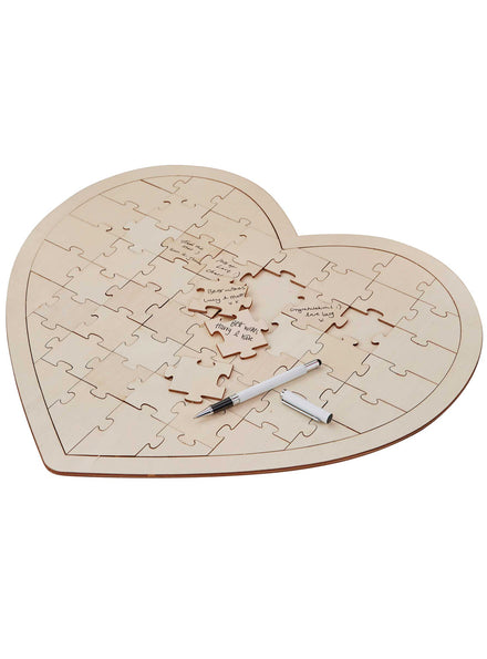 wooden heart puzzle wedding guest book - Main image