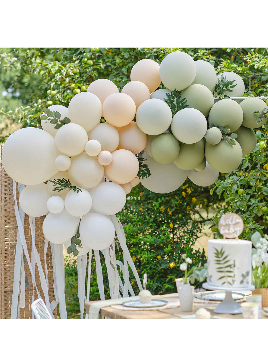 Botanical Baby Balloon Arch Kit with Streamers and Leaves - Lifestyle Image
