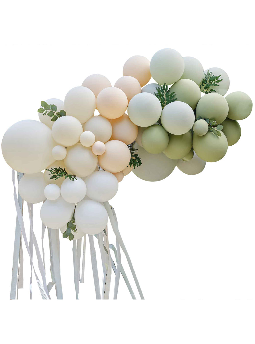 Botanical Baby Balloon Arch Kit with Streamers and Leaves - Main Image