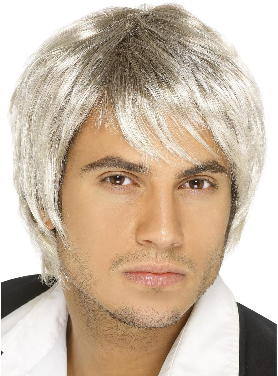 Mens Short Blonde Boy Band Costume Wig - Main Image