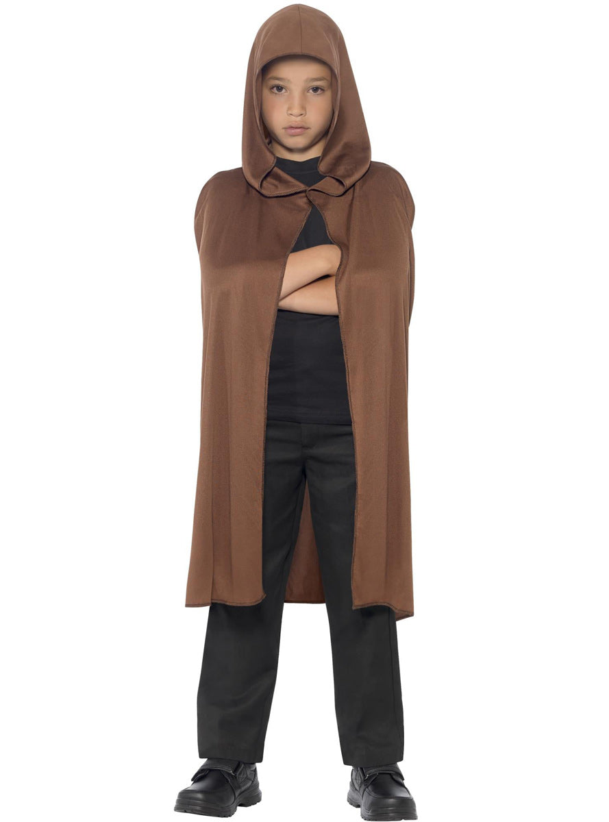Brown Hooded Boys Basic Costume Cape - Main Image