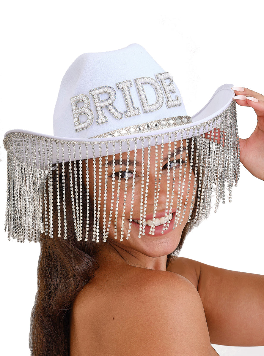 white bridal hens night cowboy hat - main image