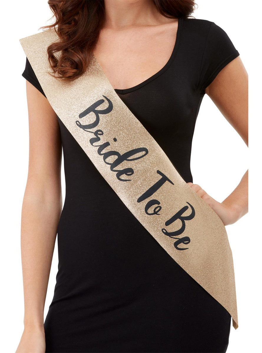 Gold Glitter Bride To Be Hens Party Sash - Main Image
