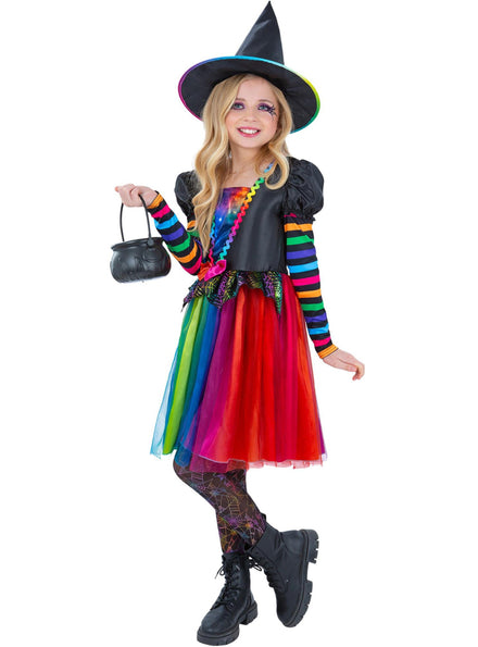 Girls pretty bright halloween witch costume - Main image