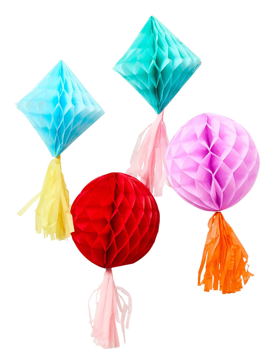 Bright Banquet 4 Pack Rainbow Hanging Honeycomb Decorations — Main Image