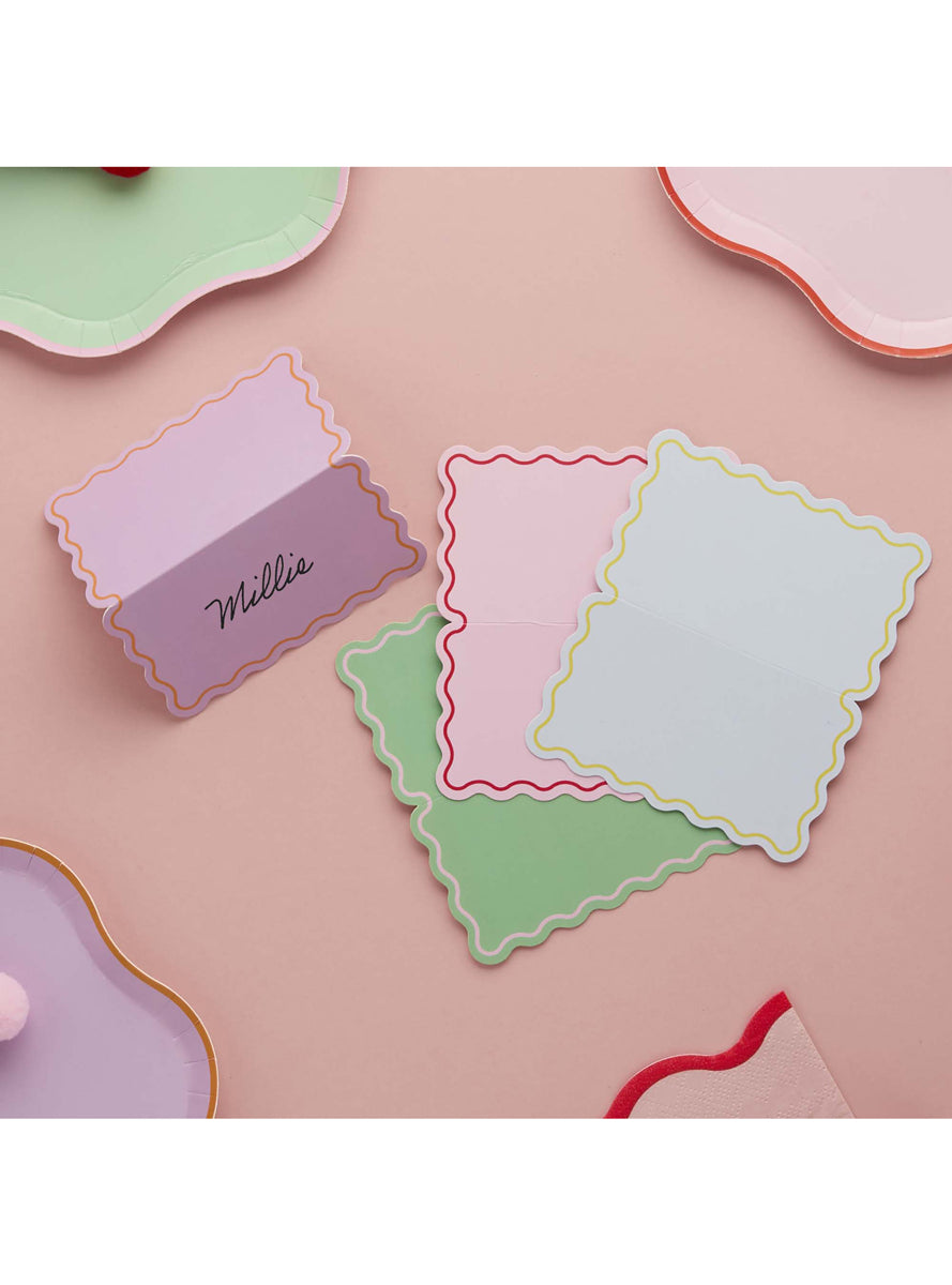 Bright Banquet 8 Pack Wavy Edge Assorted Coloured Place Cards — Lifestyle Image 1