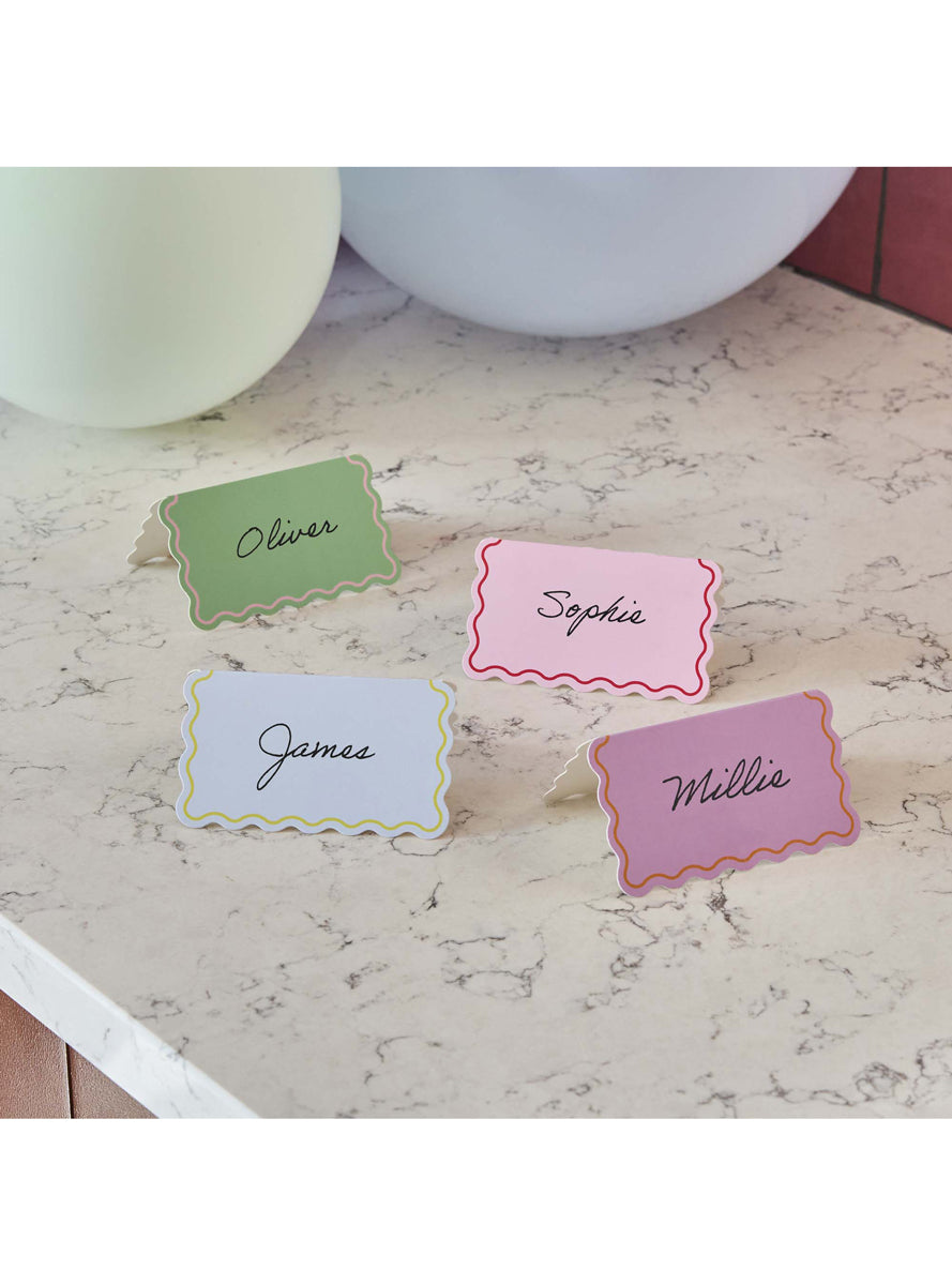 Bright Banquet 8 Pack Wavy Edge Assorted Coloured Place Cards — Lifestyle Image 2