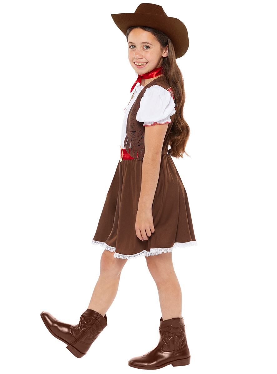 Girls Brown Westen Cowboy Costume - Side Image