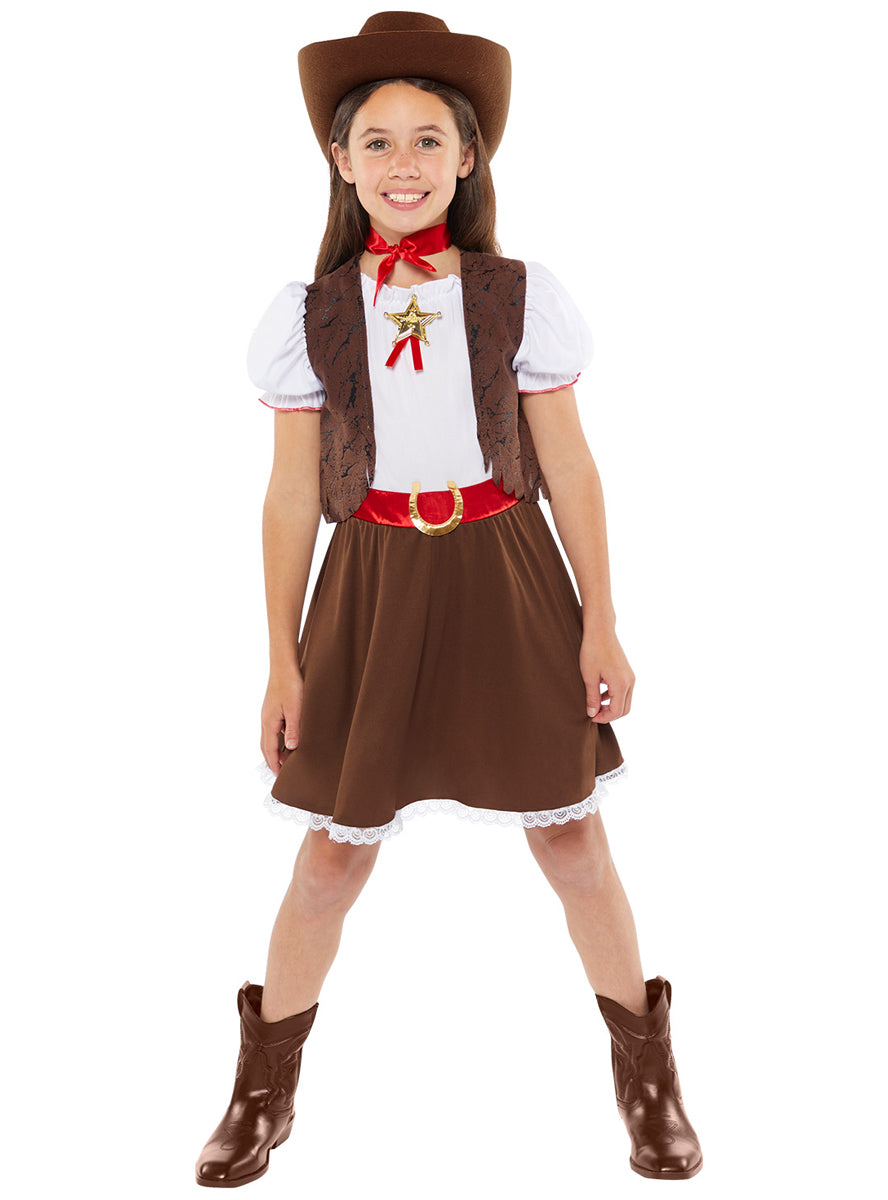 Girls Brown Westen Cowboy Costume - Main Image