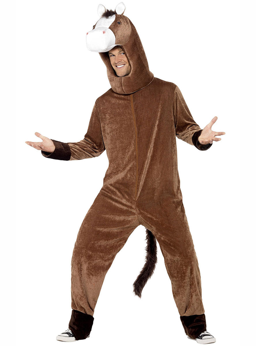 Image of Big Brown Horse Mens Animal Onesie Costume - Front View